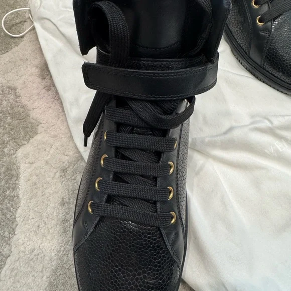 Versace Black and Gold High-Top Sneakers with Gold Hardware